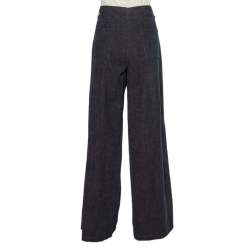 Pre Owned Chanel Vintage Midnight Blue Wide Leg Paneled Jeans L