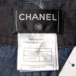 Pre Owned Chanel Vintage Midnight Blue Wide Leg Paneled Jeans L