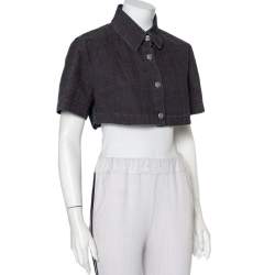 Pre Owned Chanel Vintage Midnight Blue Denim Cropped Jacket L