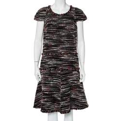 Pre Owned Chanel Black Boucle Midi Dress L