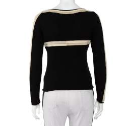 Pre Owned Chanel Black Cashmere Contrast Detail Boat Neck Sweater M