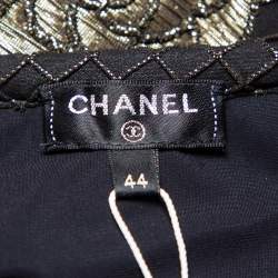 مملوكة مسبقًا Chanel Black & Gold Floral Stretch Jersey Crewneck Top L