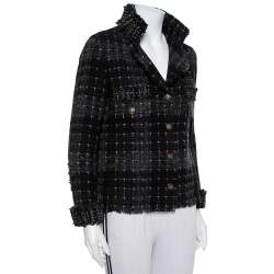Pre Owned Chanel Black Lurex Tweed Button Front Jacket M