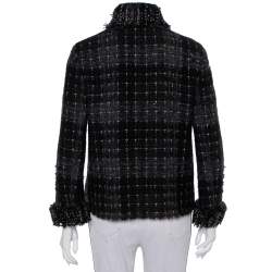 Pre Owned Chanel Black Lurex Tweed Button Front Jacket M