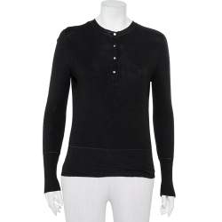 Pre Owned Chanel Black Cashmere & Silk Button Front Sweater M