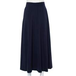 Pre Owned Chanel Boutique Navy Blue Wool Button Front Detail Midi Skirt L