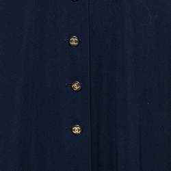 Pre Owned Chanel Boutique Navy Blue Wool Button Front Detail Midi Skirt L
