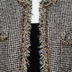 Pre Owned Chanel Monochrome Lurex Tweed Hook Front Jacket S