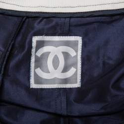 Chanel Navy Blue Cotton & Silk Striped Detail Pleated Tennis Skirt S  