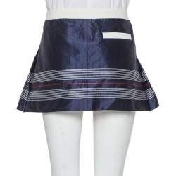 Chanel Navy Blue Cotton & Silk Striped Detail Pleated Tennis Skirt S  