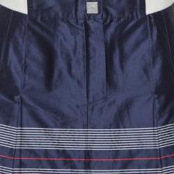 Chanel Navy Blue Cotton & Silk Striped Detail Pleated Tennis Skirt S  