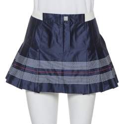 Chanel Navy Blue Cotton & Silk Striped Detail Pleated Tennis Skirt S  