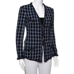 Chanel Navy Blue Tweed Star Embellished Button Front Jacket S