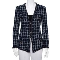 Chanel Navy Blue Tweed Star Embellished Button Front Jacket S
