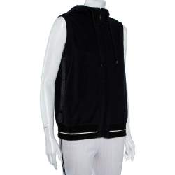 Chanel Black Velour Zip Front Sleeveless Hooded Sweatshirt L