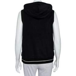 Chanel Black Velour Zip Front Sleeveless Hooded Sweatshirt L
