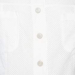 Chanel White Perforated Cotton Button Front Shirt L
