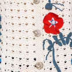 Pre Owned Chanel Off- White Crochet Floral Applique Detail Button Front Cardigan M