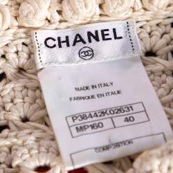 Pre Owned Chanel Off- White Crochet Floral Applique Detail Button Front Cardigan M