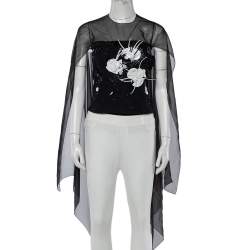 Chanel Vintage Black Embellished Tulle & Silk Overlay Top M