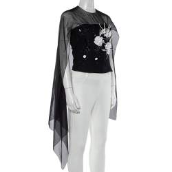 Chanel Vintage Black Embellished Tulle & Silk Overlay Top M