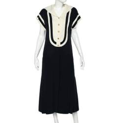 Chanel Vintage Monochrome Crepe Collar Overlay Detail Button Front Dress M