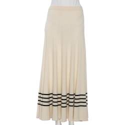 Pre Owned Chanel Ivory Cashmere Stripe Detailed Long Skirt M