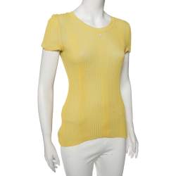 مملوكة مسبقًا توب شانيل تريكو قطن لونين أصفر ذو وجهين مقاس صغير (سمول)