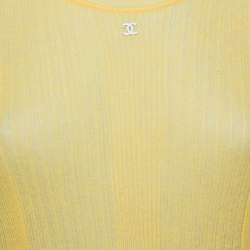 مملوكة مسبقًا توب شانيل تريكو قطن لونين أصفر ذو وجهين مقاس صغير (سمول)