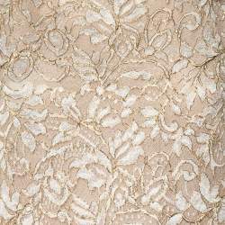 Pre Owned Chanel Cream Lurex Floral Lace Brooch Detail Maxi Dress M