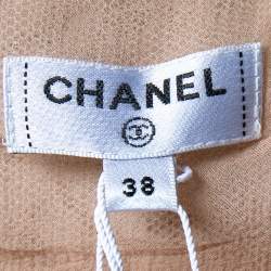 Pre Owned Chanel Cream Lurex Floral Lace Brooch Detail Maxi Dress M