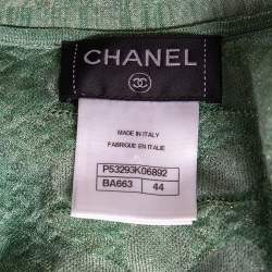Pre Owned Chanel Green Lurex Knit Seoul Cruise Single Button Top L