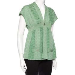 Pre Owned Chanel Green Lurex Knit Seoul Cruise Single Button Top L