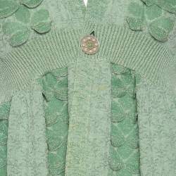 Pre Owned Chanel Green Lurex Knit Seoul Cruise Single Button Top L