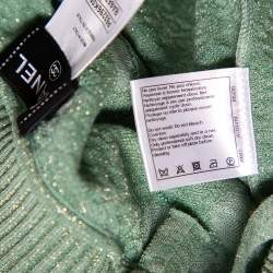 Pre Owned Chanel Green Patterned Lurex Knit Ribbed Trim Short Dress M 