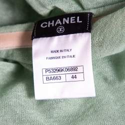 Pre Owned Chanel Green Patterned Lurex Knit Ribbed Trim Short Dress M 