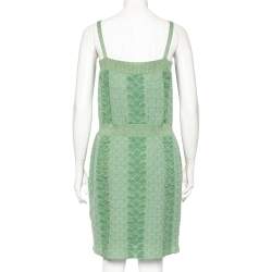 Pre Owned Chanel Green Patterned Lurex Knit Ribbed Trim Short Dress M 