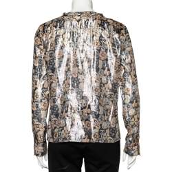 مملوكة مسبقًا Chanel Metallic Cat Printed Silk Neck Tie Detail Shirt M