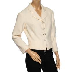 Chanel Cream Wool Single Breasted Cropped Blazer L