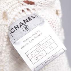 Pre Owned Chanel White Crochet Knit Buttoned Neck Detail Long Sleeve Cardigan M