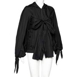Pre Owned Chanel Black Synthetic Detachable Scarf Trim Oversized Hooded Jacket S