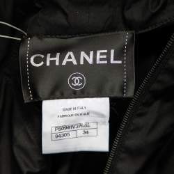 Pre Owned Chanel Black Synthetic Detachable Scarf Trim Oversized Hooded Jacket S