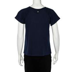 مملوكة مسبقًا Chanel Navy Blue Cotton Knit CC Print Grecian Goddess T-Shirt XS