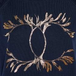 مملوكة مسبقًا Chanel Navy Blue Cotton Knit CC Print Grecian Goddess T-Shirt XS