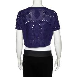 مملوكة مسبقًا Chanel Navy Blue Perforated Knit Crop Top M