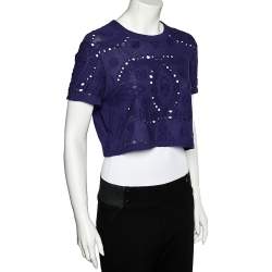 مملوكة مسبقًا Chanel Navy Blue Perforated Knit Crop Top M