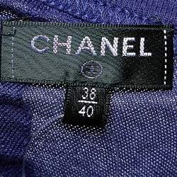 مملوكة مسبقًا Chanel Navy Blue Perforated Knit Crop Top M