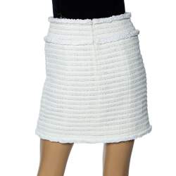 Pre Owned Chanel Off White Boucle Knit Contrast Braided Detailed Mini Skirt S