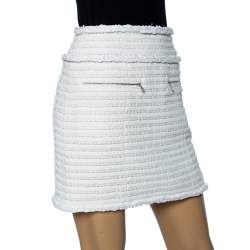 Pre Owned Chanel Off White Boucle Knit Contrast Braided Detailed Mini Skirt S
