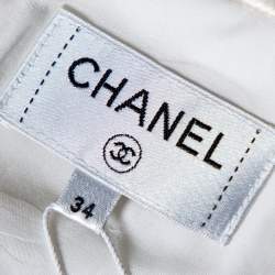 Pre Owned Chanel Off White Boucle Knit Contrast Braided Detailed Mini Skirt S